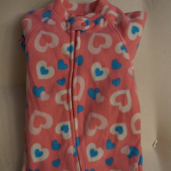 Girls Size 12mos Emma & Jack Pink Heart Fleece 1-piece PJs - Picture 3 of 3